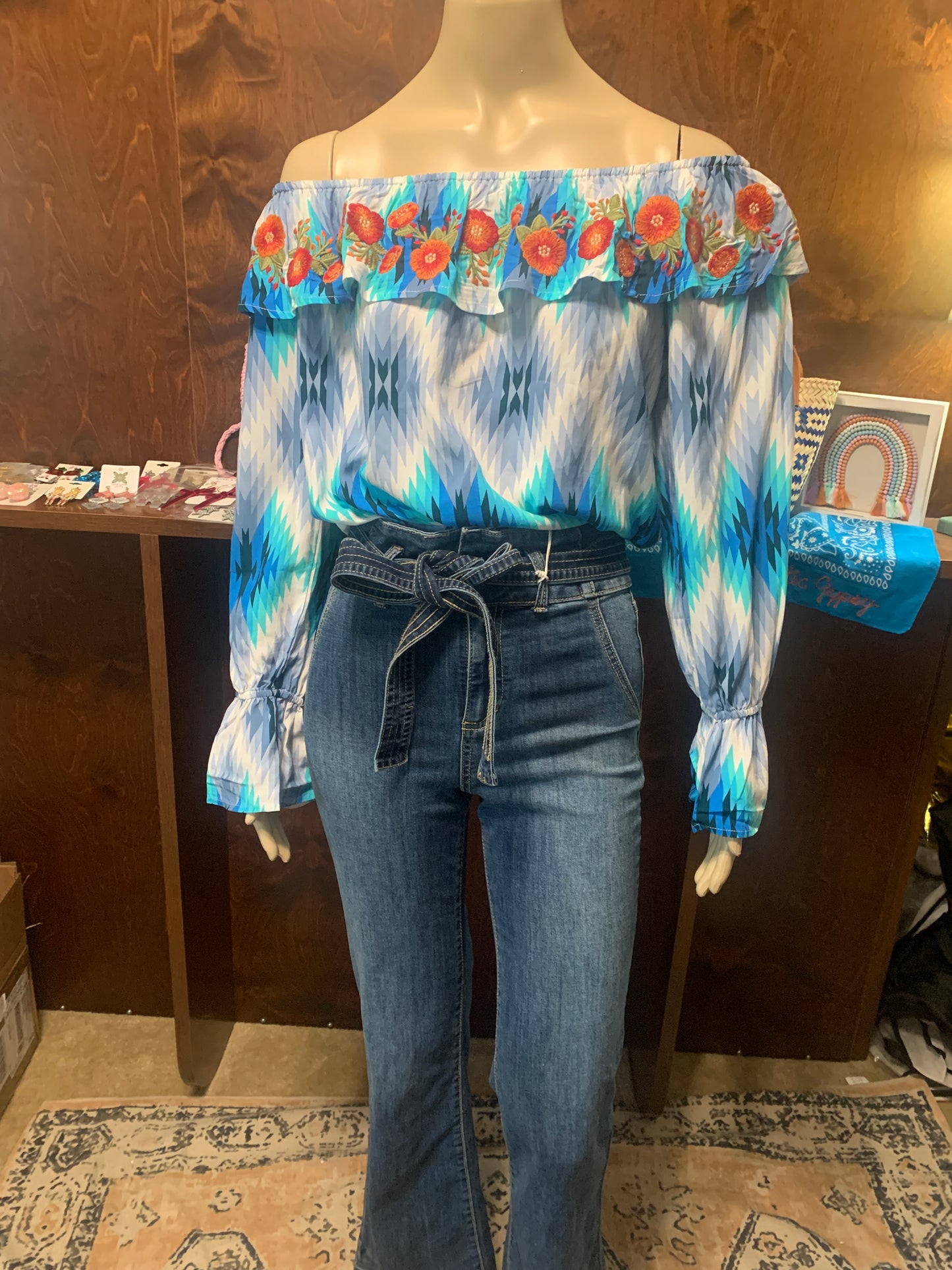 Teal Off the Shoulder Top