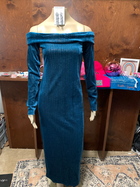 Dark Blue Velvet Midi Dress