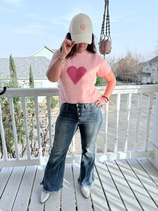 Pink Fuzzy Heart Sweater