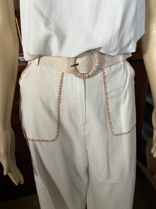 Linen Pant with Embroidery Detail
