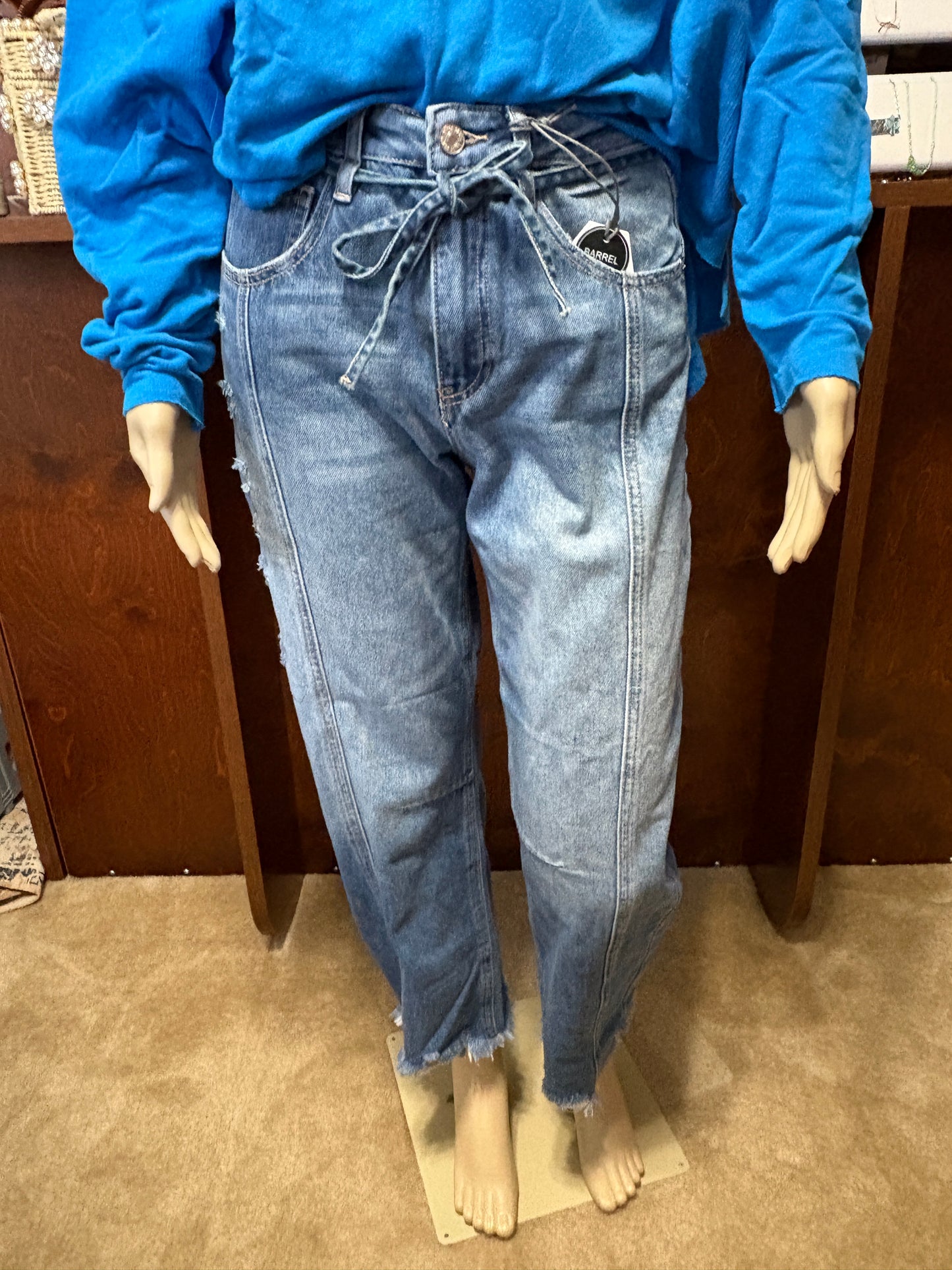 Saige-High Rise Barrel Jeans