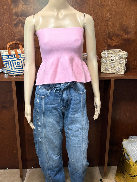 Strapless Knit Peplum Top
