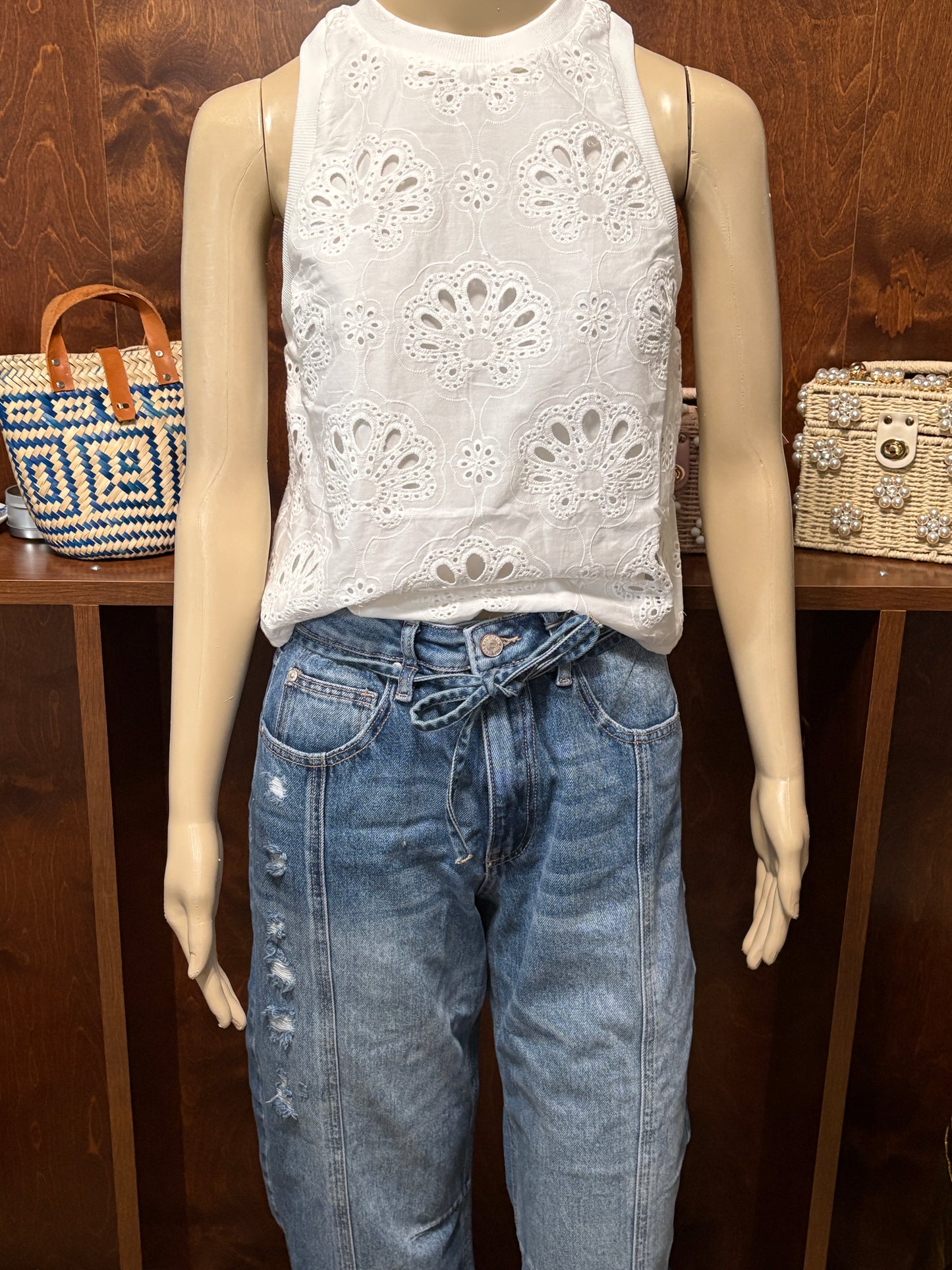 White Eyelet Sleeveless Top