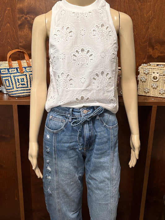 White Eyelet Sleeveless Top