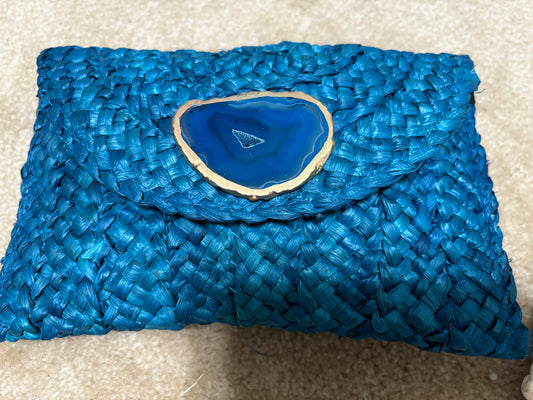 Blue Woven Stone Clutch