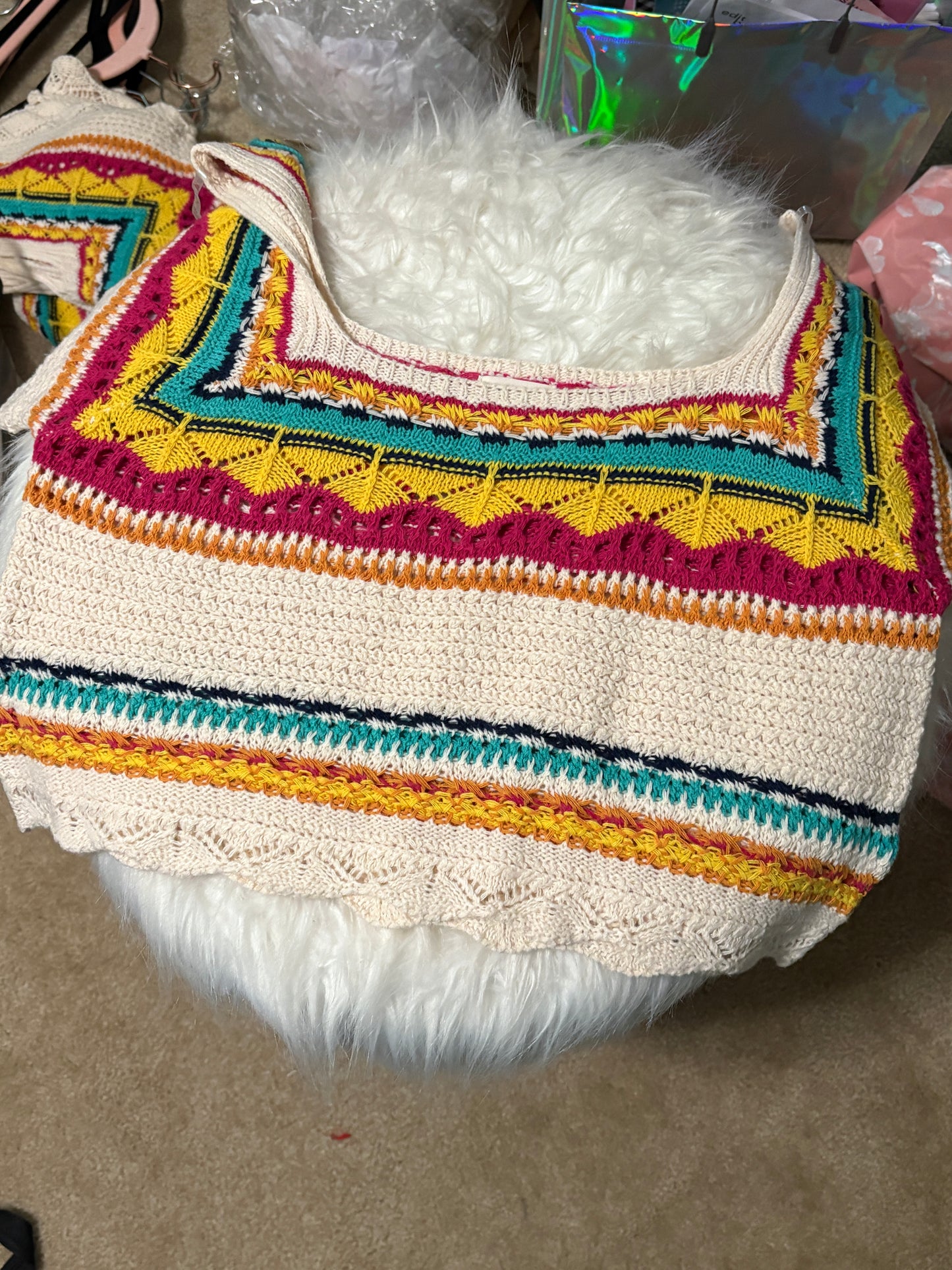 Cream/Multi Crochet Top