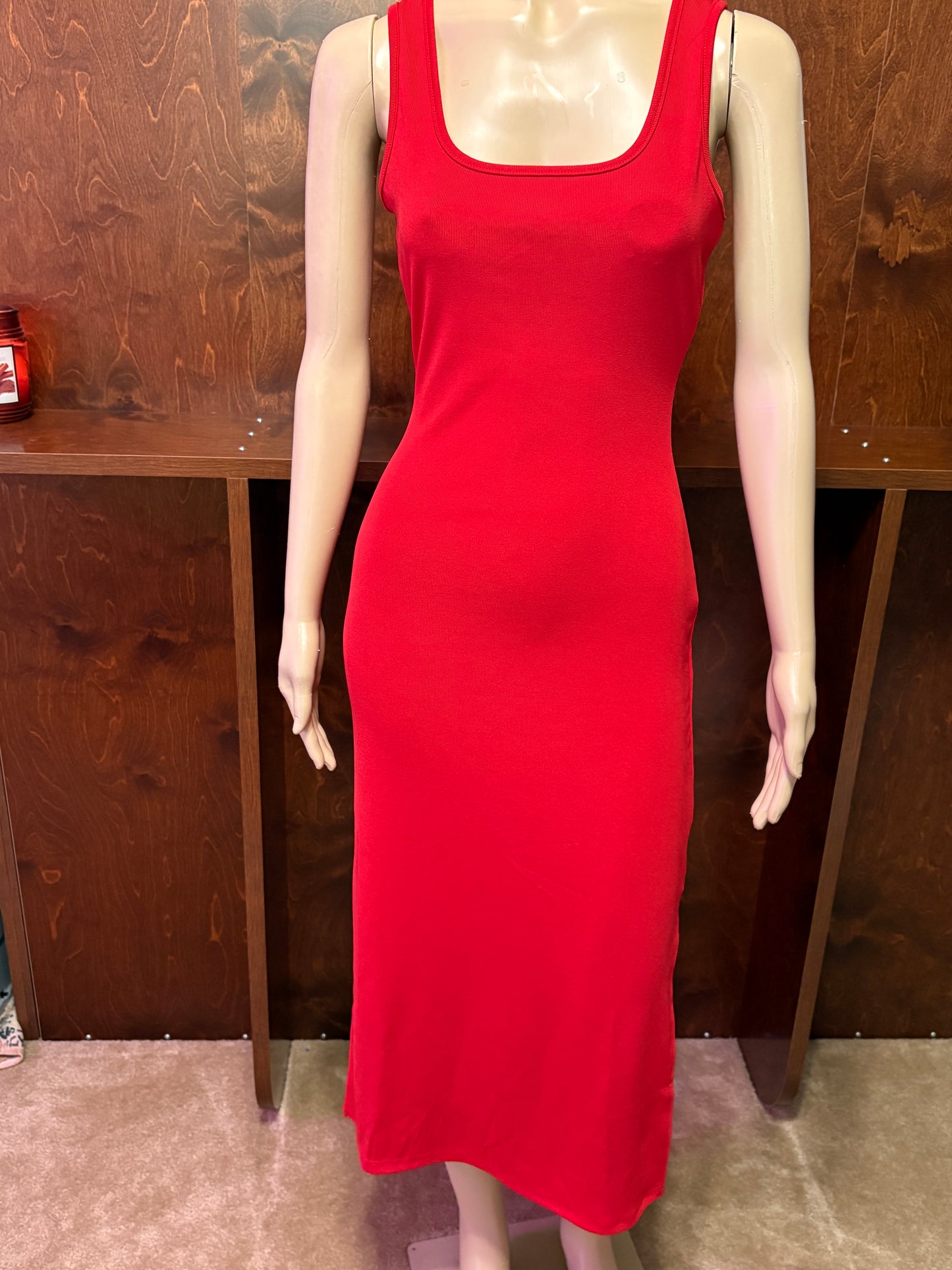 Hot Red Ribbed Maxi Dress