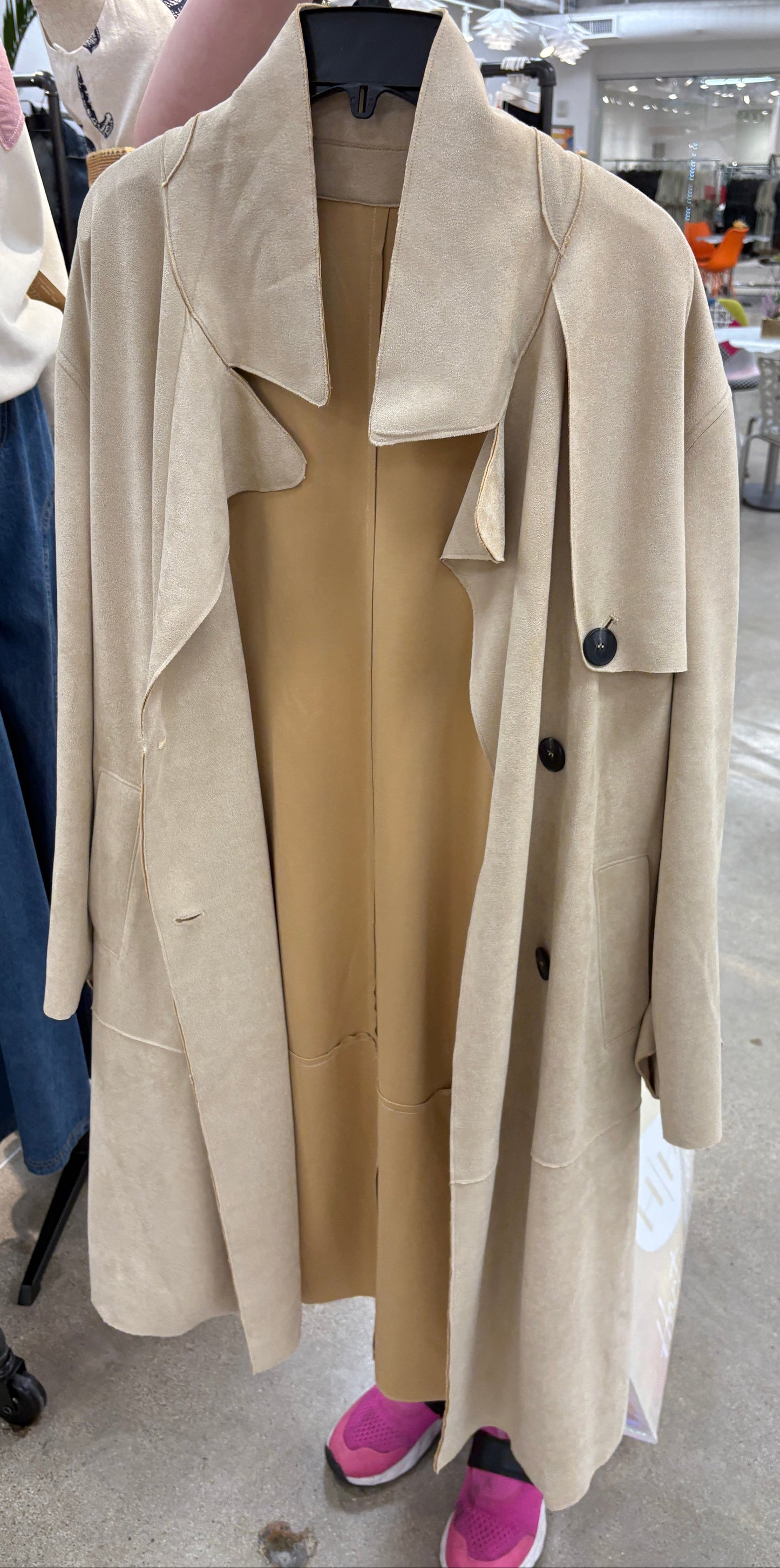 Sand Suede Long Trench Coat