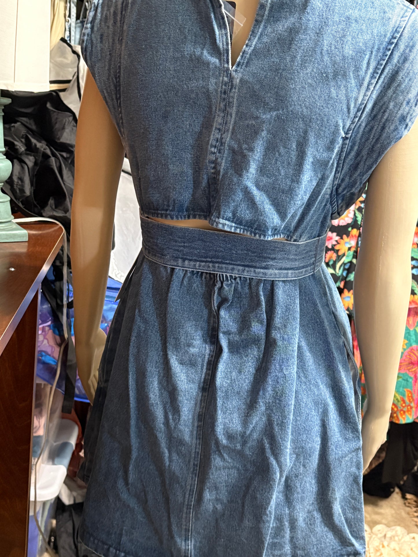 Cut Out Washed Denim Dress