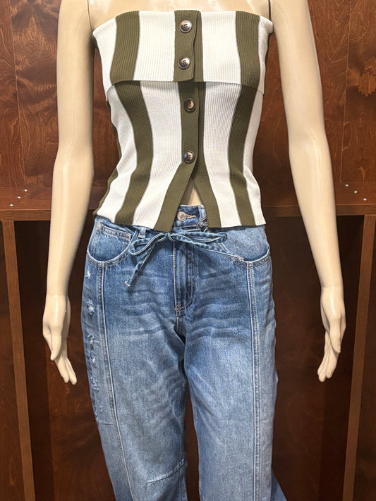 Olive Stripe Sweater Knit Top