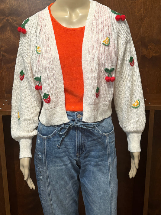 Crochet Fruit Open Front Cardigan