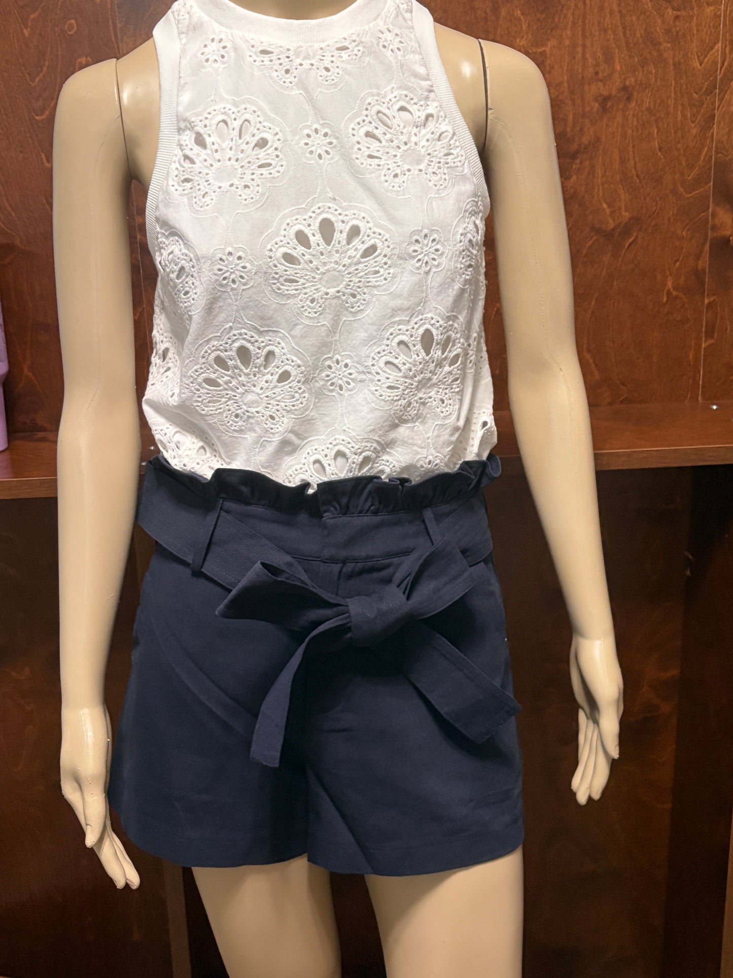 Navy Ruffle Detail Shorts