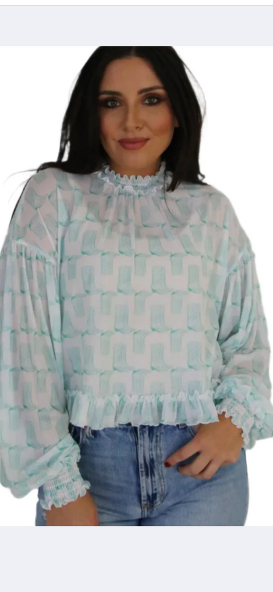 Boot Ruffle Mesh Blouse