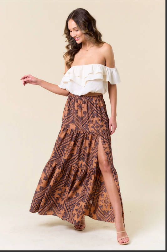 Brown Slit Maxi Skirt