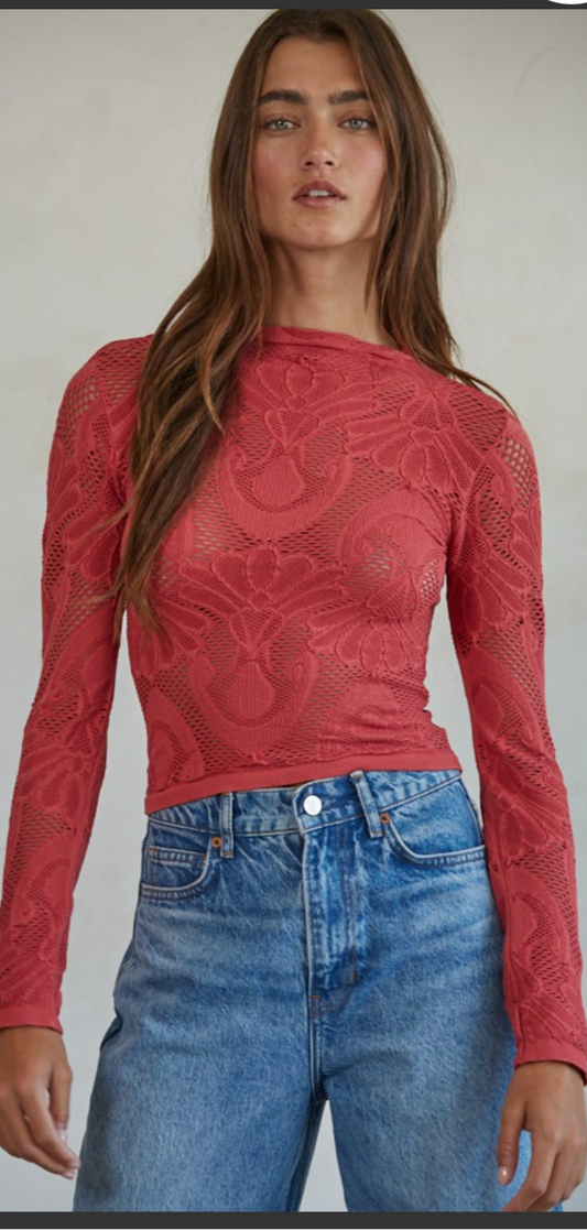 Crimson Knit Jacquard Top