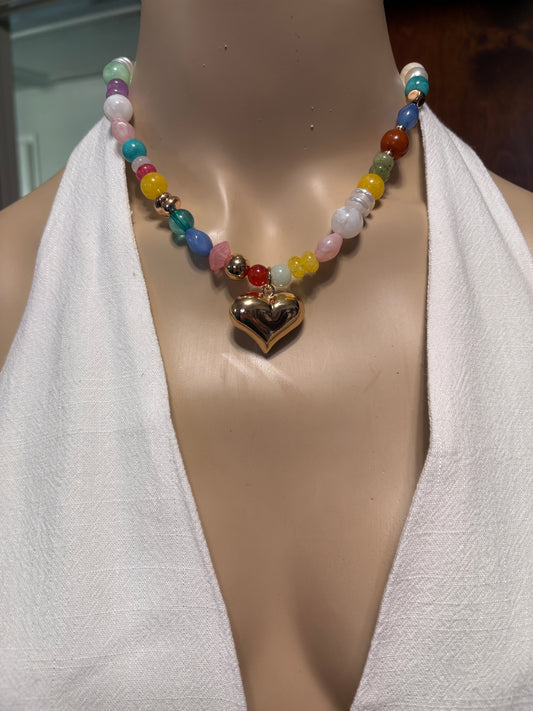 Colorful Bead Heart Necklace