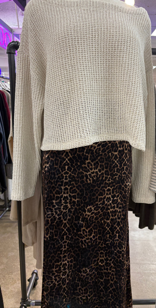 Velvet Leopard Print Midi Skirt