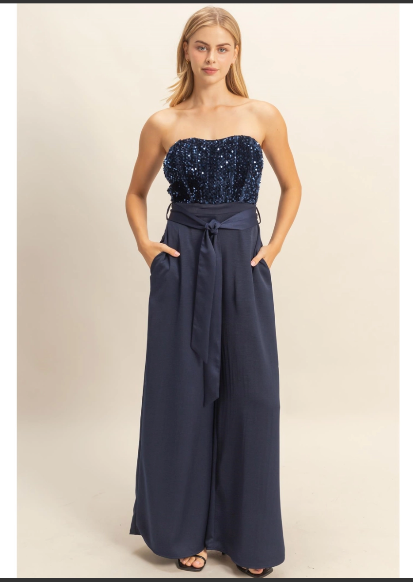 Navy Sequined Jumpsuit