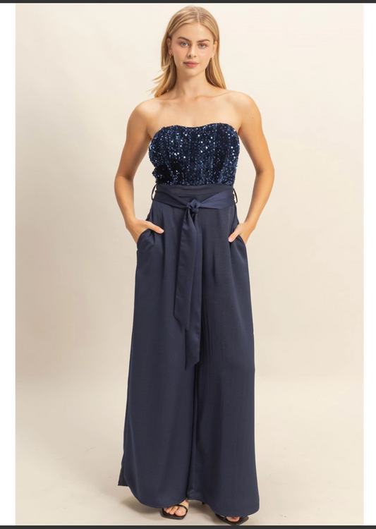Navy Sequined Jumpsuit